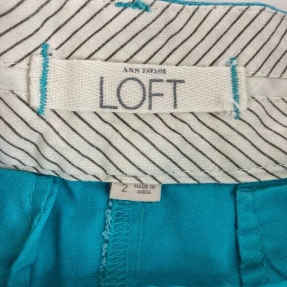 Ann‎ Taylor Loft Womens Chino Shorts Size 2 Teal Blue 7.5" Inseam Flat Front - Picture 3 of 7
